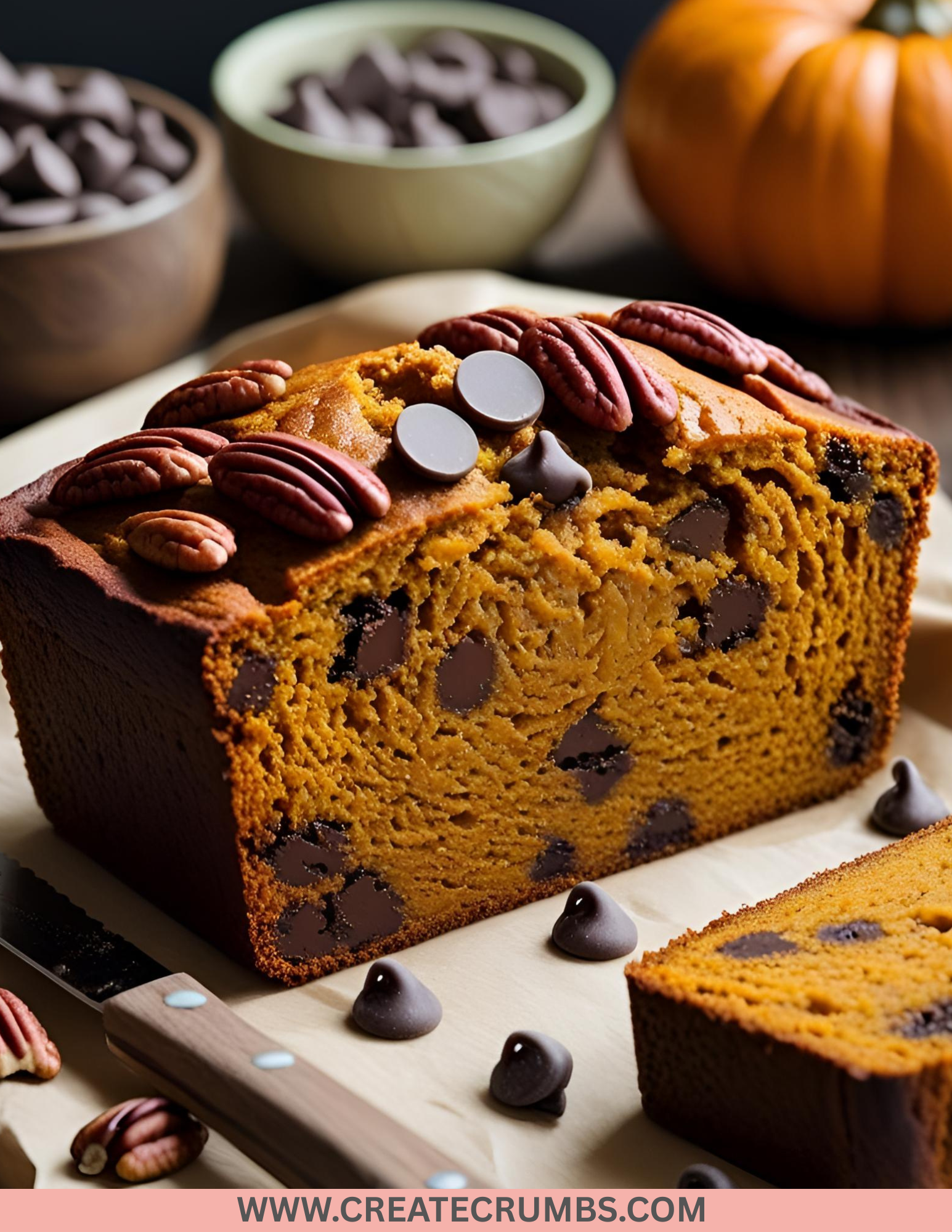 Pumpkin Bread With Chocolate Chips & Pecans